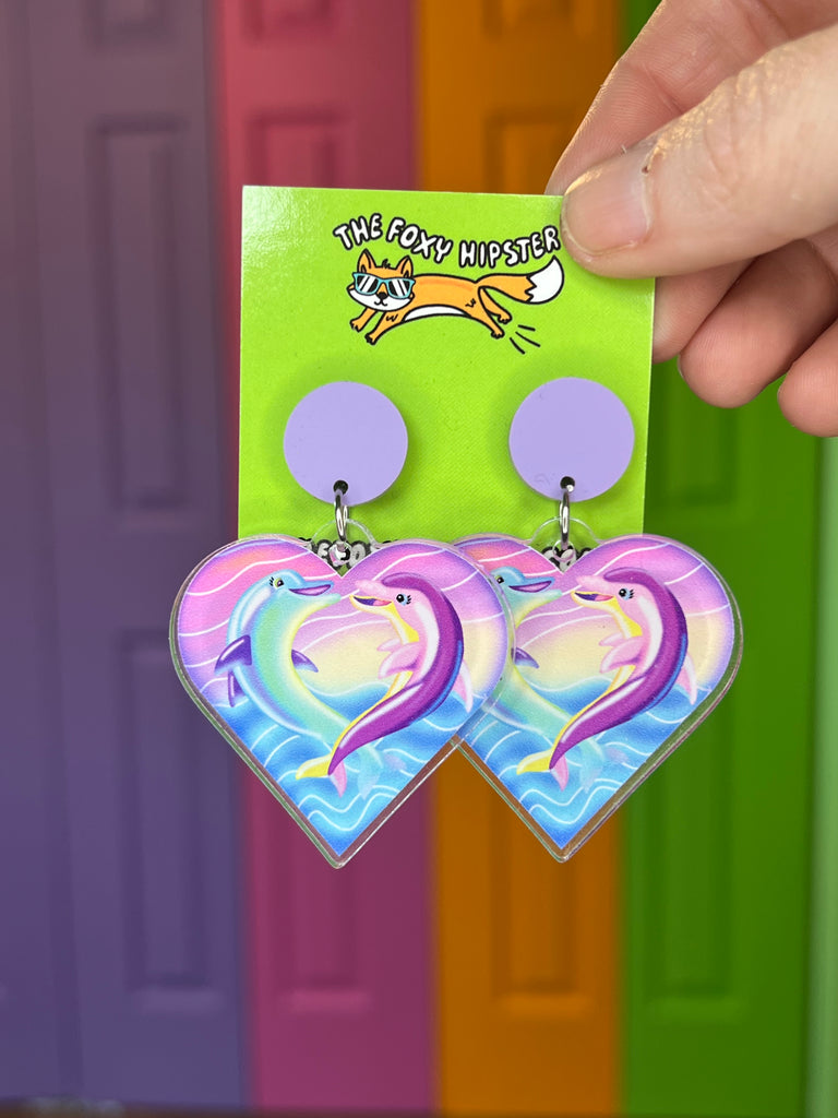 Colorful 90’s Dolphin Dangle Earrings
