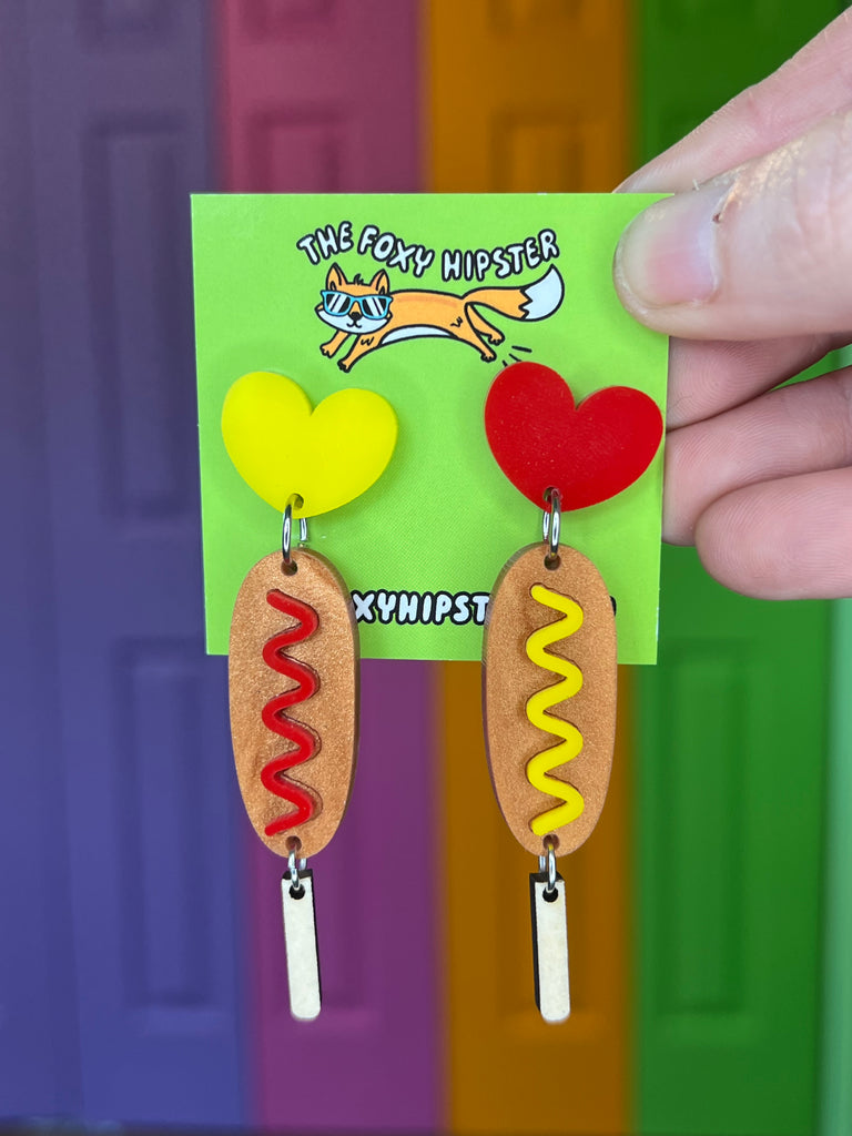 Corn Dog Food Hot Dog Dangle Earrings