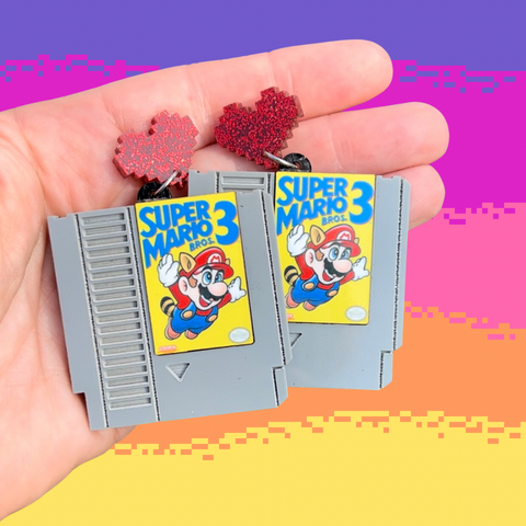 Super Mario  3 Nintendo Cartridge Dangle Earrings