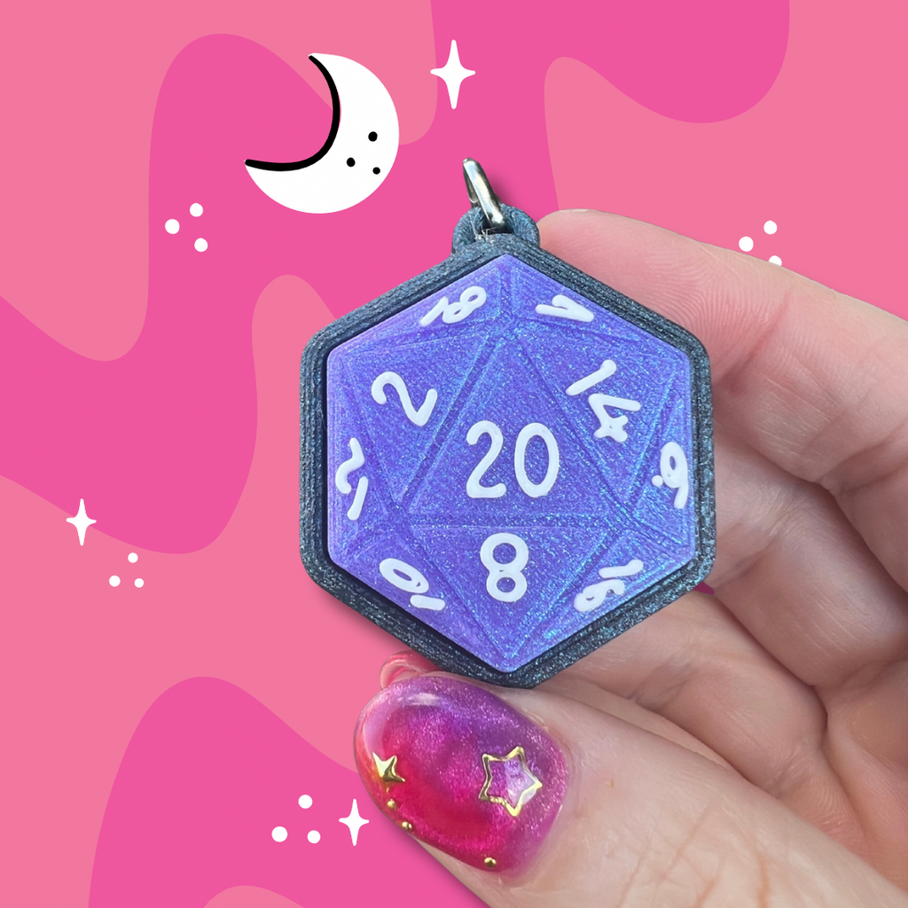 Gamer Dice 20 sided Fidget Toy Clicker Keychain Bag Charm