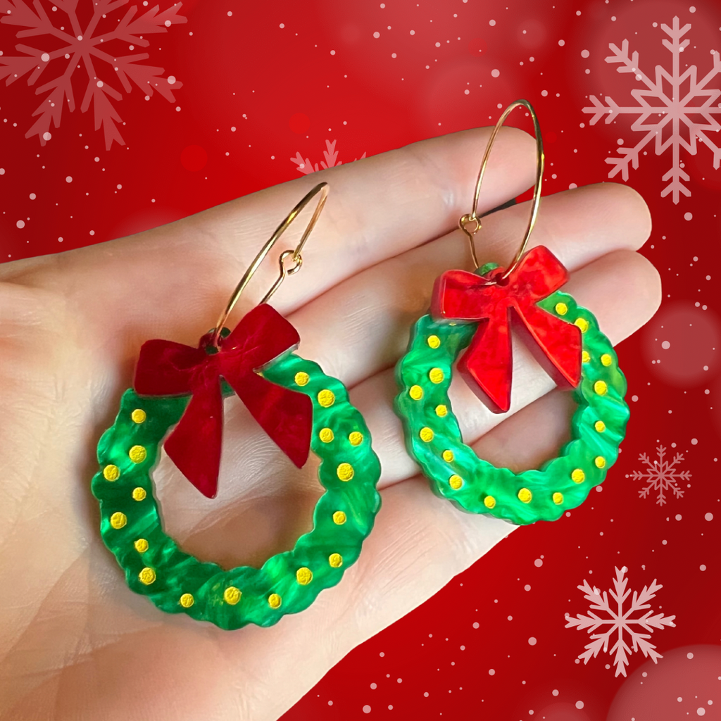 Christmas Wreath Hoop Earrings
