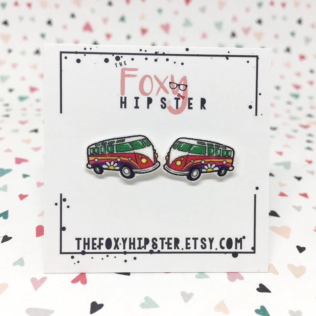 Groovy Hippie Bus Stud Earrings