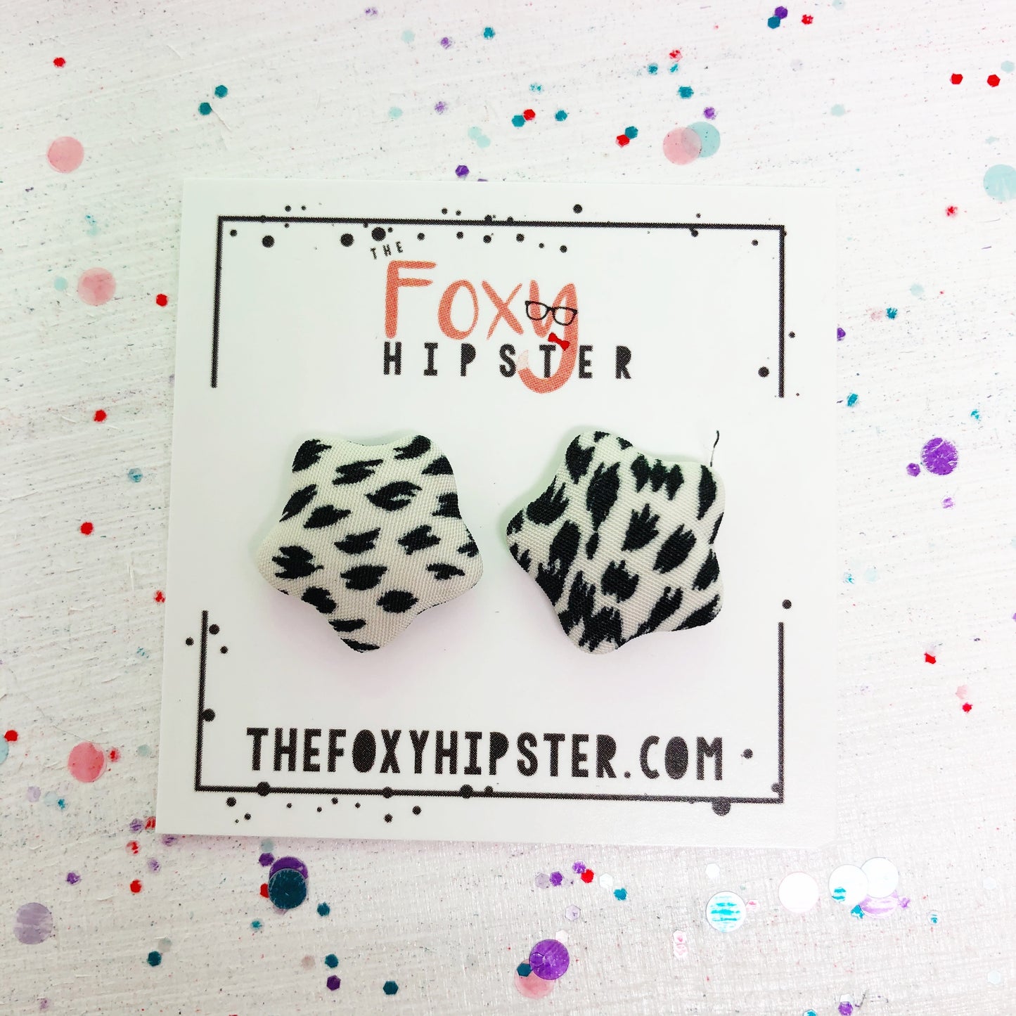 Black and White Star fabric button Stud Earrings