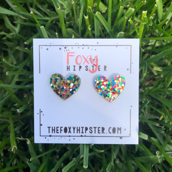 Chunky Glitter Heart Stud Earrings