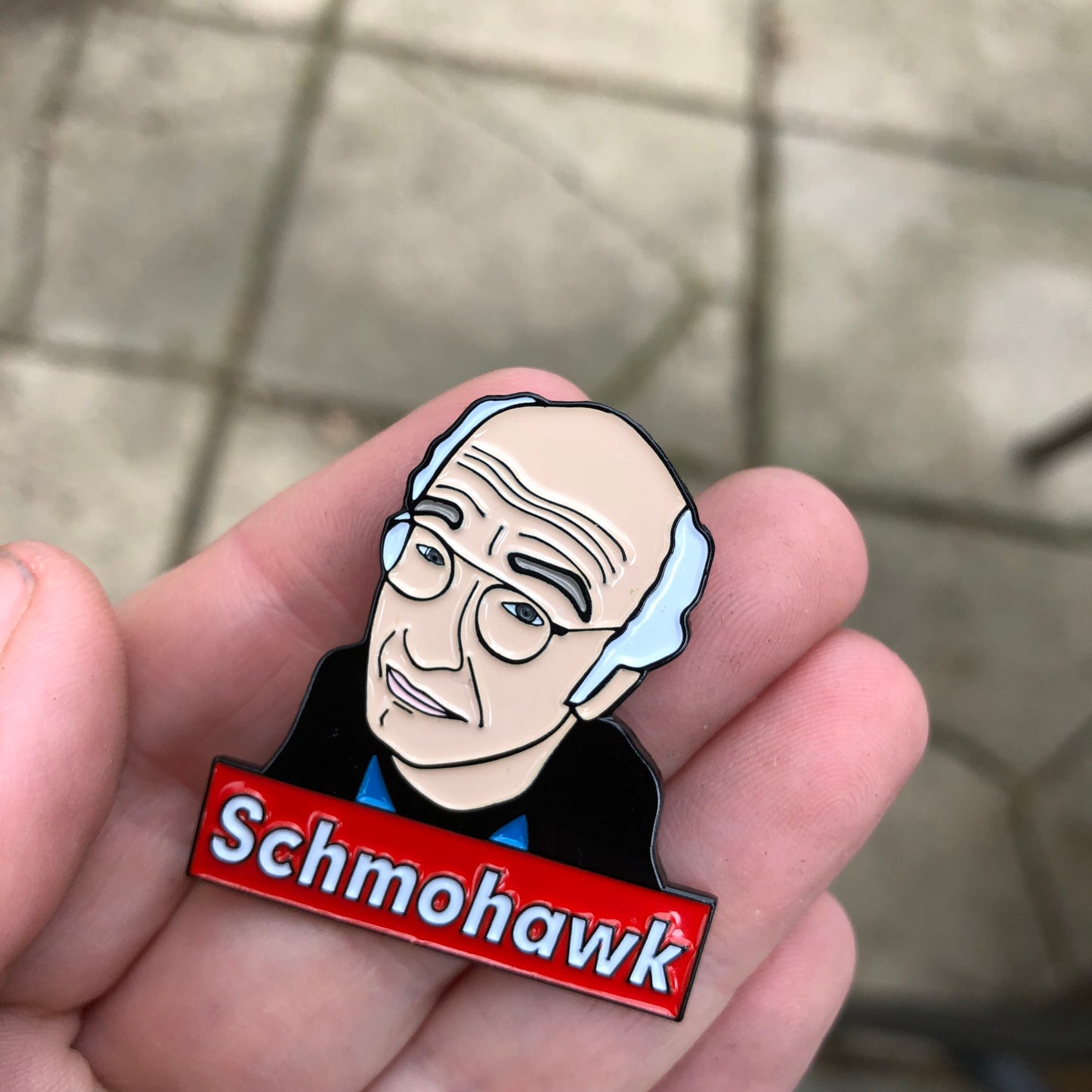 Larry David Schmohawk Enamel Pin