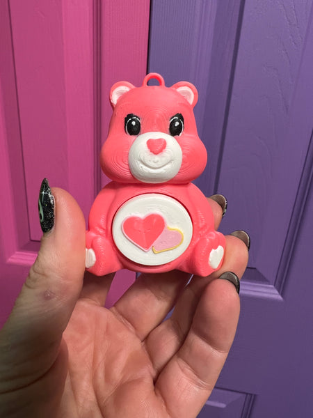 Pink Cheer Bear Fidget Toy Clicker Keychain Bag Charm