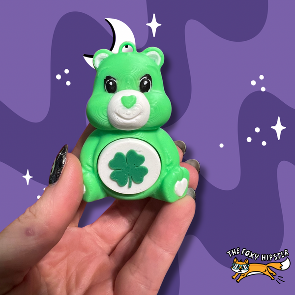 Green Cheer Bear Fidget Toy Clicker Keychain Bag Charm