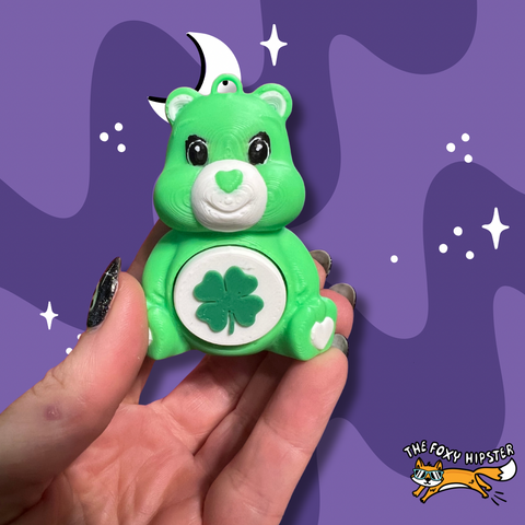 Green Cheer Bear Fidget Toy Clicker Keychain Bag Charm