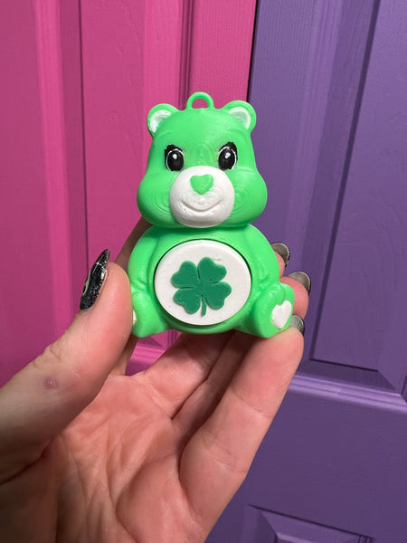 Green Cheer Bear Fidget Toy Clicker Keychain Bag Charm