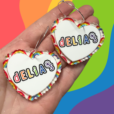 Delias Heart Rainbow Hoop Dangle Earrings