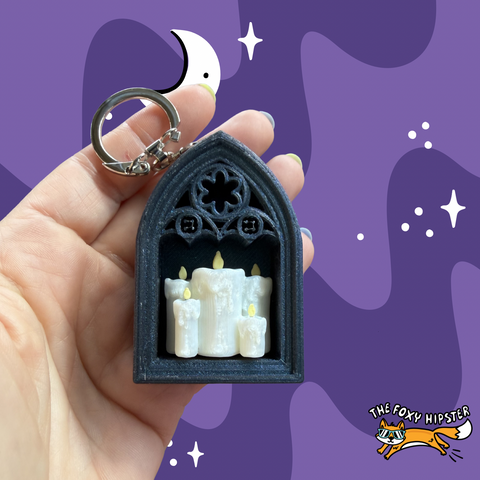 Bookshelf Spooky Candle Fidget Clicker Keychain