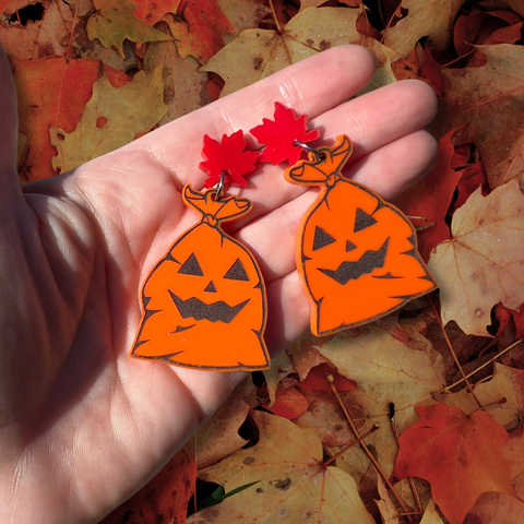 Halloween Pumpkin Leaf Bag Fall Dangle Earrings