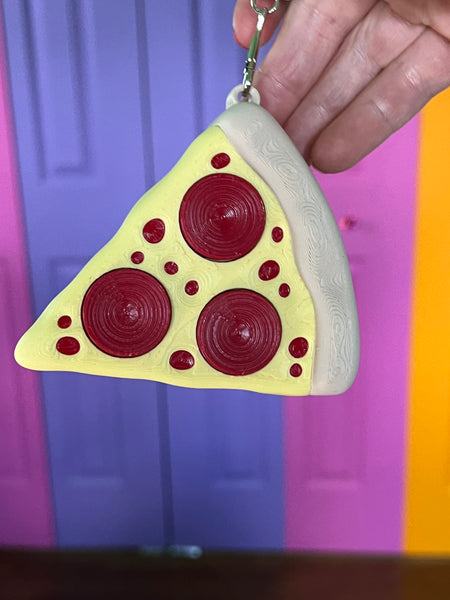 Pizza Pepperoni Triple Fidget Toy Clicker Keychain Bag Charm