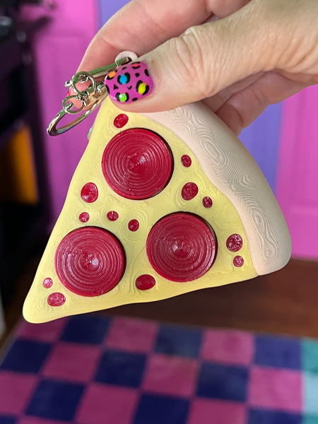 Pizza Pepperoni Triple Fidget Toy Clicker Keychain Bag Charm
