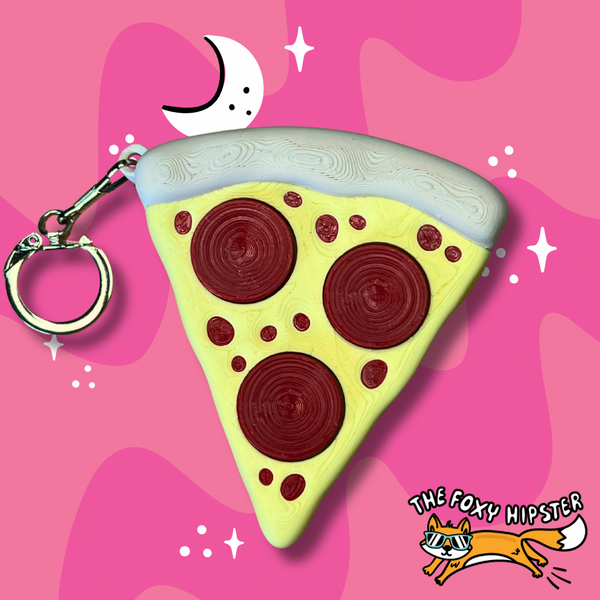 Pizza Pepperoni Triple Fidget Toy Clicker Keychain Bag Charm