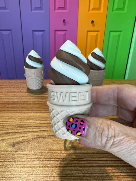 Ice Cream Chocolate Vanilla Twist Fidget Toy Clicker Keychain