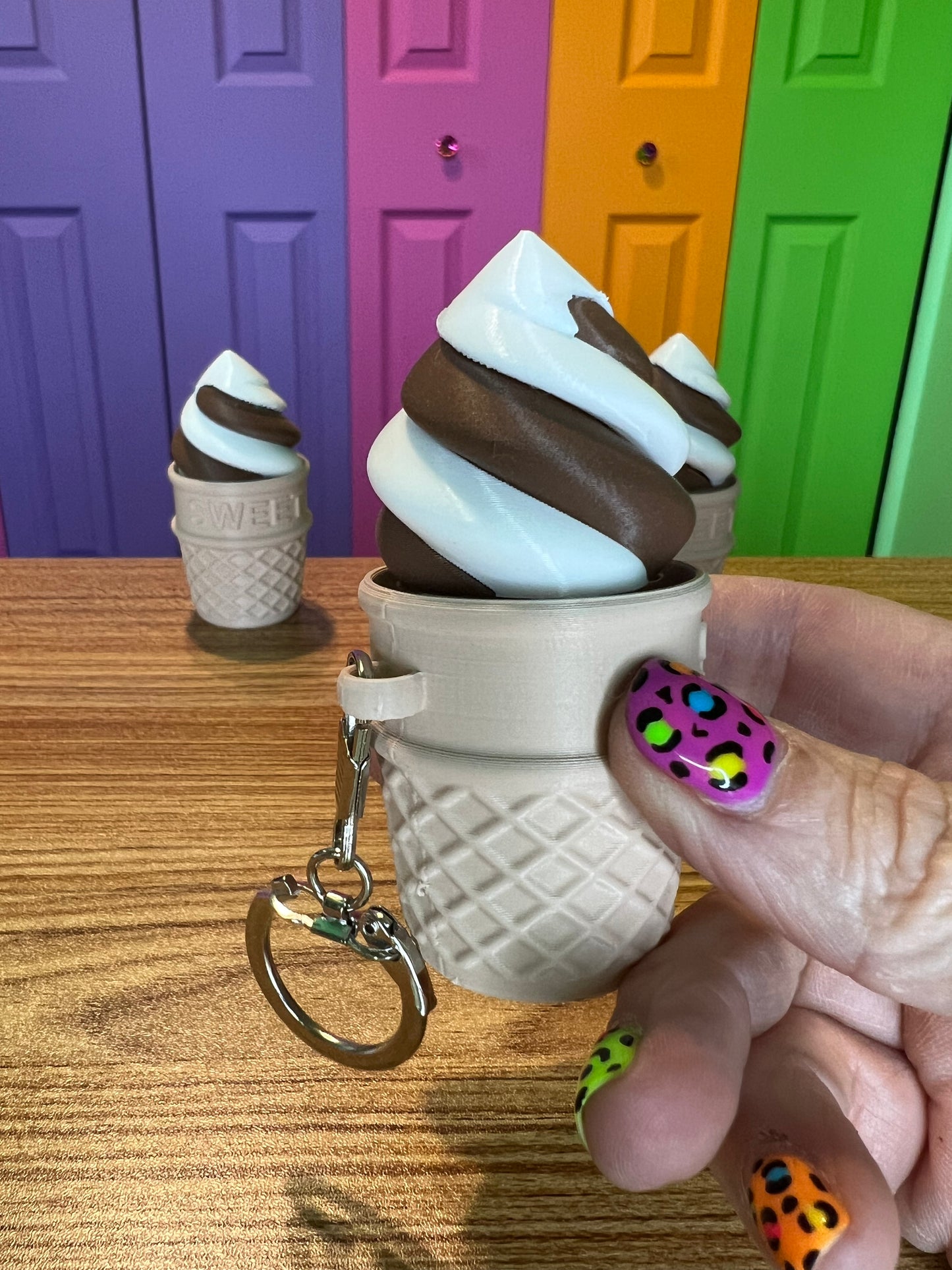 Ice Cream Chocolate Vanilla Twist Fidget Toy Clicker Keychain