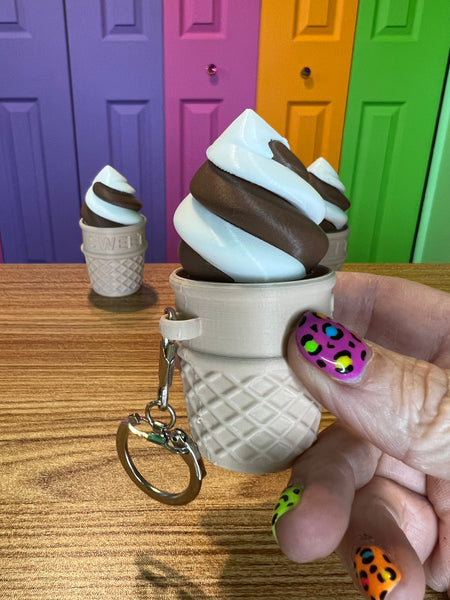 Ice Cream Chocolate Vanilla Twist Fidget Toy Clicker Keychain