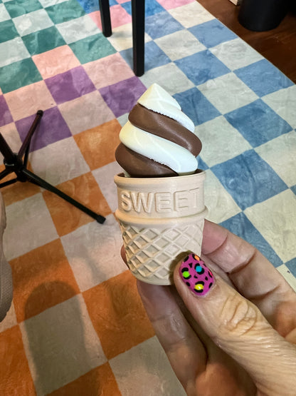 Ice Cream Chocolate Vanilla Twist Fidget Toy Clicker Keychain