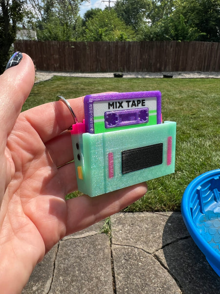 Mix Tape Cassette Tape Player Retro Fidget Toy Clicker Keychain