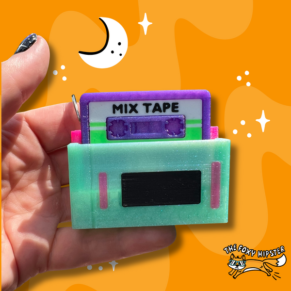 Mix Tape Cassette Tape Player Retro Fidget Toy Clicker Keychain