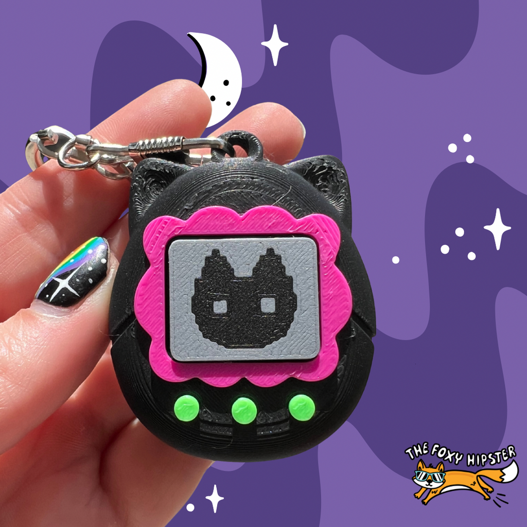 Digital Pet Black Cat Spooky Halloween Fidget Toy Clicker Keychain