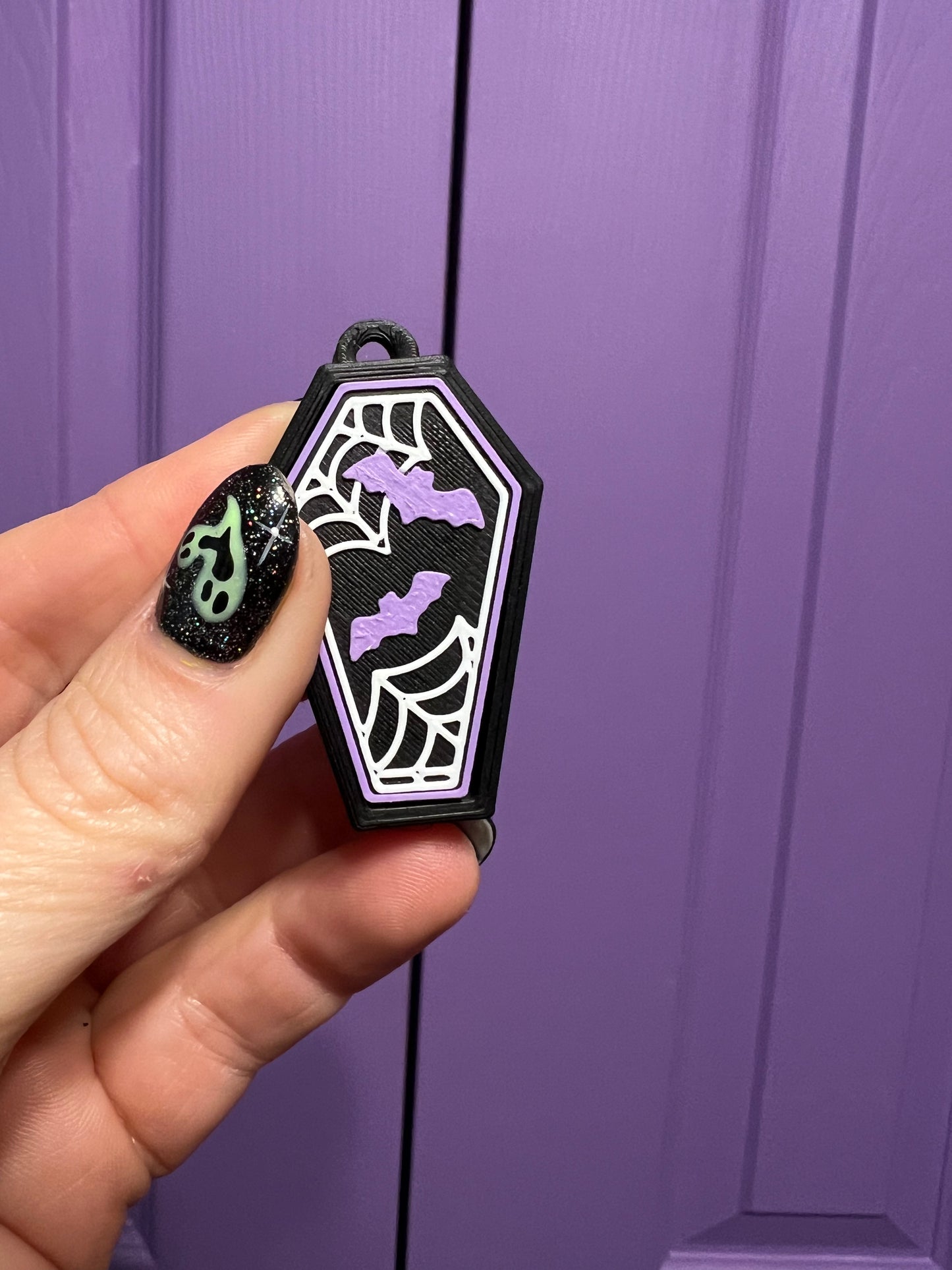 Coffin with Bats Fidget Toy Clicker Keychain Bag Charm