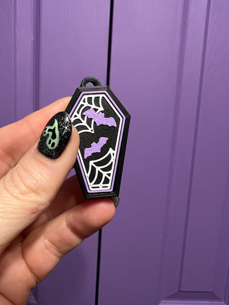 Coffin with Bats Fidget Toy Clicker Keychain Bag Charm
