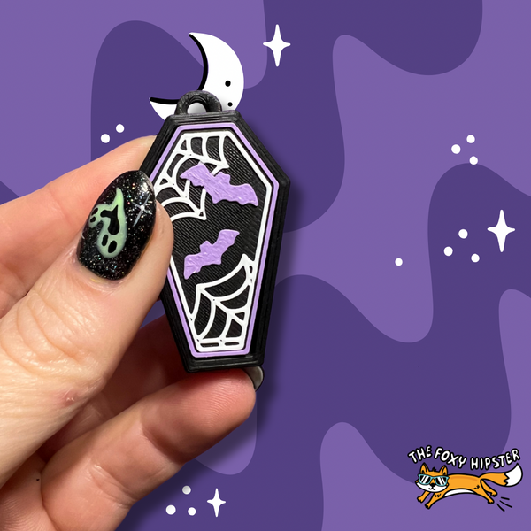 Coffin with Bats Fidget Toy Clicker Keychain Bag Charm