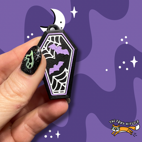 Coffin with Bats Fidget Toy Clicker Keychain Bag Charm
