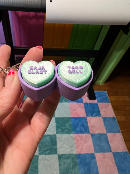 Baja Blast Taco Bell Conversation Heart Fidget Toy Clicker Keychain Bag Charm