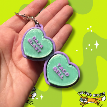 Baja Blast Taco Bell Conversation Heart Fidget Toy Clicker Keychain Bag Charm