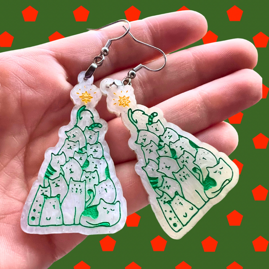 Christmas Cat Tree Dangle Earrings