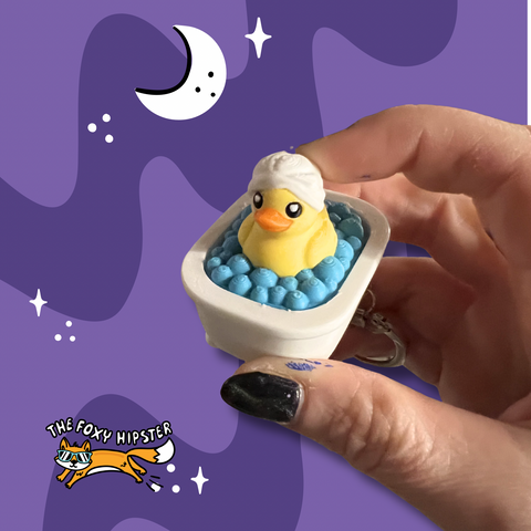 Rubber Ducky in Bathtub Fidget Clicker Keychain Charm