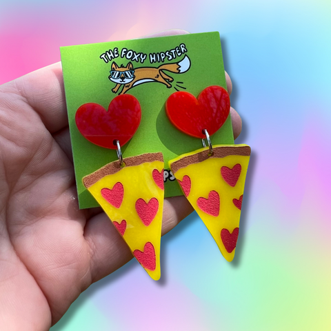 Pizza Heart Dangle Earrings