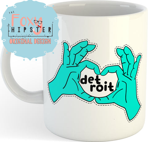 Detroit Heart Hand 11oz coffee mug