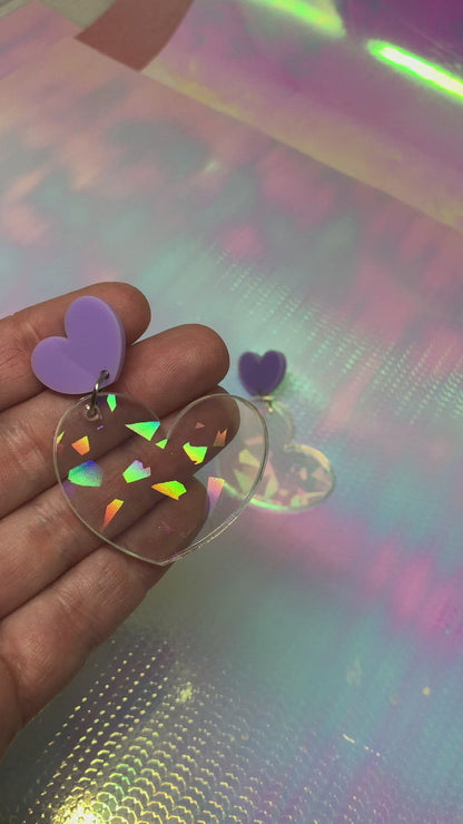 Holographic Heart Dangle Earrings