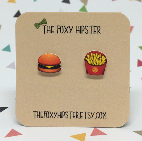 Burger and Fries Emoji stud Earrings