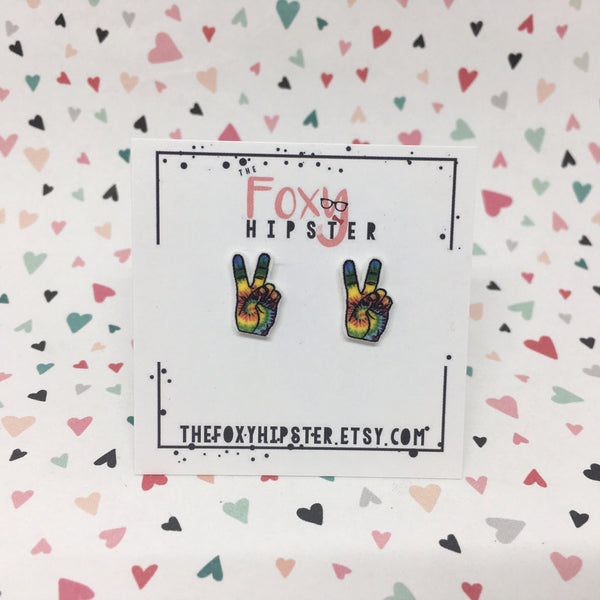 Peace Sign tie dye Hand Stud Earrings