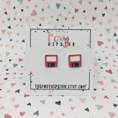 Pink Floppy Disc Stud Earrings