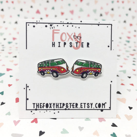 Groovy Hippie Bus Stud Earrings