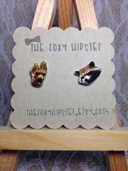 Groot and Rocket stud Earrings,  gift idea, cool jewelry, unique, funky, funny, celebrity jewelry, guardians of the galaxy, nerdy
