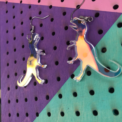 T Rex Dinosaur Iridescent Dangle Earrings