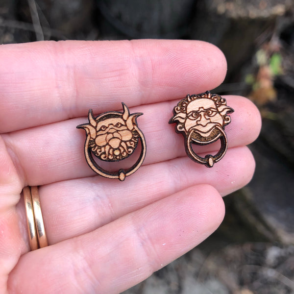 Wooden Labyrinth knockers Inspired Stud Earrings
