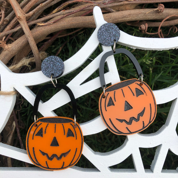 Halloween Bucket Pumpkin Dangle Earrings