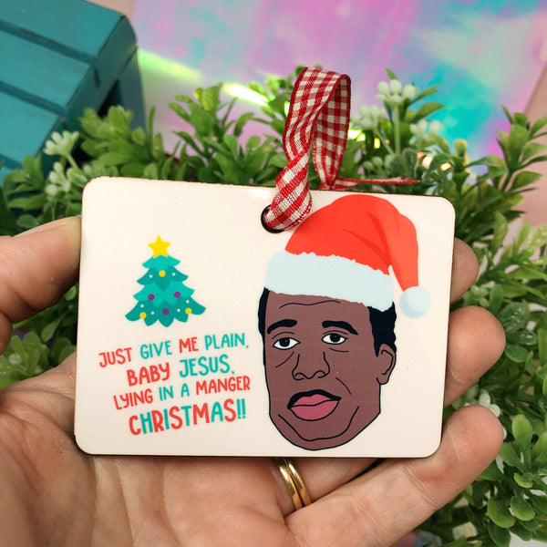 Stanley Hudson The Office Baby Lying in a Manger Christmas Ornament