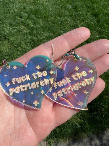 Fuck The Patriarchy Iridescent Fish Hook Dangle Earrings