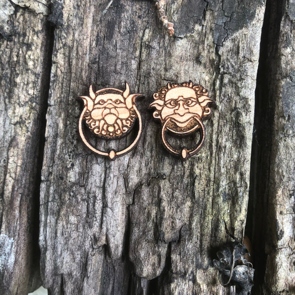 Wooden Labyrinth knockers Inspired Stud Earrings