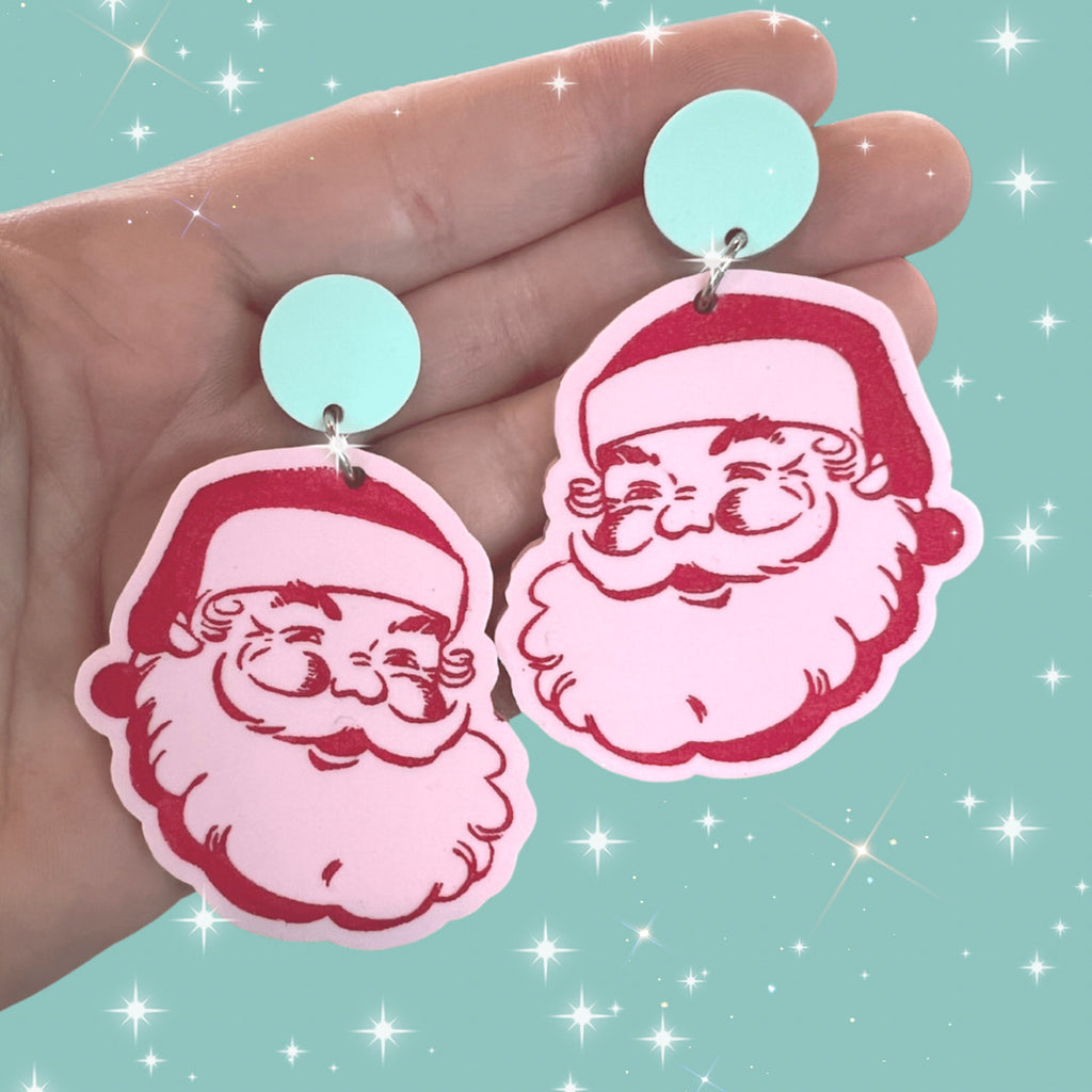 Santa Claus Christmas Pastel Dangle Earrings