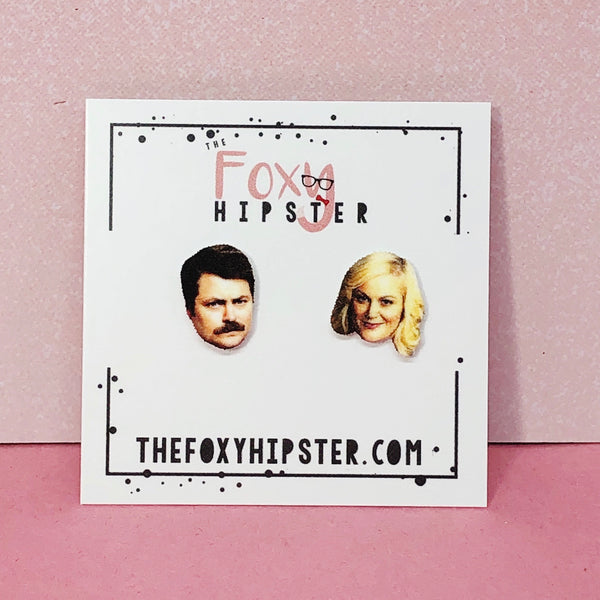 Ron Swanson and Leslie Knope Stud Earrings